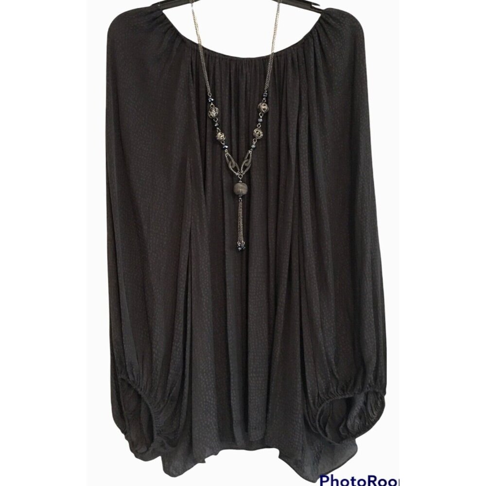 Worthington Woman Silky Blouse 3XL Animal Print Snake Black & Gray w/Necklace